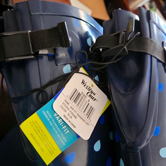 Western Chief Adult Winter Rain Boots Blue Vari Fit Raindrops Dot  9M New - Picture 2 of 9